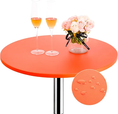 Miniatura 4 de JISEN Mantel elástico ajustable redondo de licra para cóctel con brillo metálico, cubierta de mesa con tapa de 61 cm, color dorado