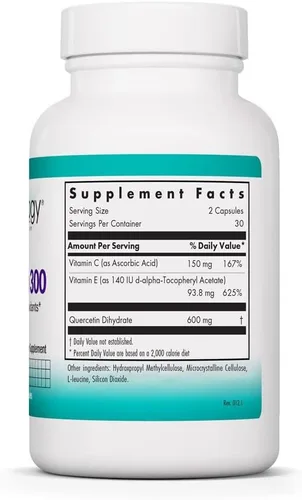 Miniatura 2 de NutriCology Quercetina 300 - Apoya la respuesta de mastocitos e histamina - Incluye vitamina C - Proporciona 300 mg de quercetina por cápsula