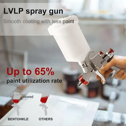 Miniatura 3 de R500 LVLP Pistola de pulverización de aire Premium Kit con boquilla de 1.3/1.5/0.067 in y regulador de aire, rociador de pistola de pintura