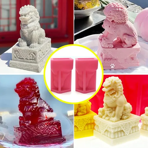Miniatura 3 de Molde de silicona para estatua de león, moldes de hormigón, juego de 2 piezas, estilo chino, manualidades, decorativo, Fu Foo, perros, guardián