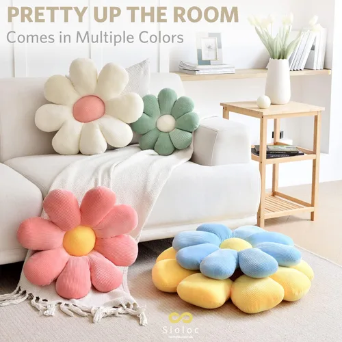 Miniatura 3 de Sioloc Almohada con forma de flor, cojín de suelo, cojín de asiento, bonita decoración de habitación y almohada de felpa para dormitorio, sofá