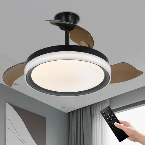 Miniatura 8 de 42" Retractable Ceiling Fan with Lights and Remote,Modern Silent DC Motor Ceiling Fan Dimmable 3 Color 6 Speed Ceiling Fans for Bedroom Living