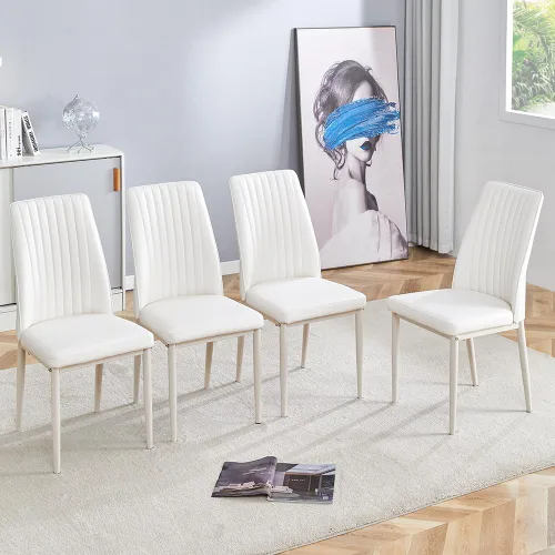 Miniatura 6 de Juego de 4 sillas de comedor modernas, de piel sintética, con patas de metal, para comedor, oficina, sala de espera (juego de 4, color blanco)