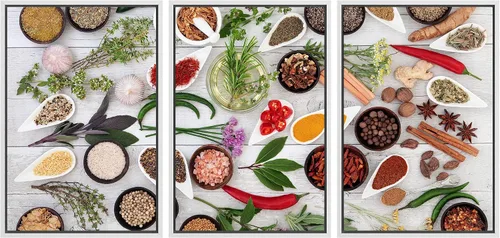 Miniatura 58 de wall26 Lienzo enmarcado para pared, juego de arte de hierbas, verduras y condimentos en madera, alimentos, fotografía cultural, realismo, paisaje