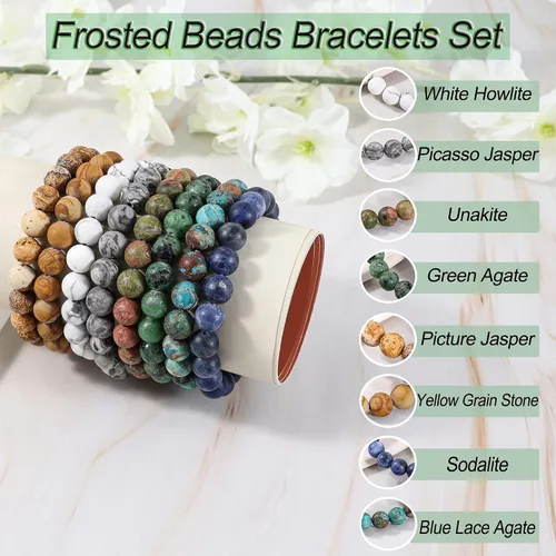 Miniatura 4 de Bivei - Pulsera elástica con cuentas redondas de cristales curativos de Reiki semipreciosos, hecha a mano, de 0.315pulgadas (8 mm)
