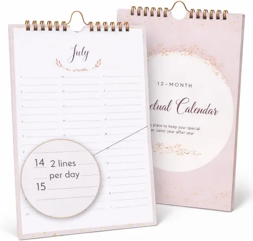 Paper 'n Such - Calendario perpetuo para cumpleaños y aniversarios -12 meses - Libro grande para colgar en la pared - Diario para días importantes y
