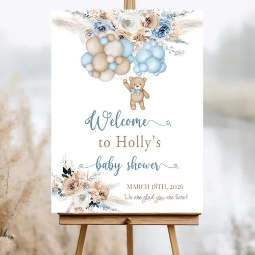 Miniatura 25 de Letrero de bienvenida personalizado para baby shower, letrero de bienvenida para baby shower con osito de peluche, póster personalizado de osito