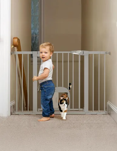 Miniatura 15 de Babelio Puerta de bebé mejorada de 36 pulgadas de alto con puerta para gato, puerta de perro duradera de 29 a 43 pulgadas de cierre automático