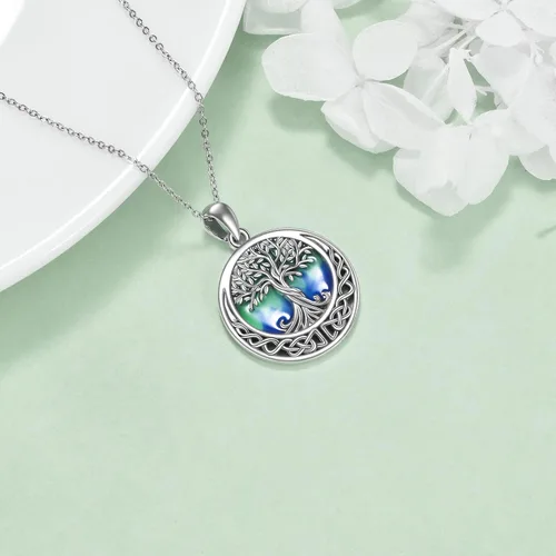 Miniatura 101 de ONEFINITY Collar de plata de ley 925 con diseño de árbol de la vida con colgante de nudo celta de concha de abulón para mujer
