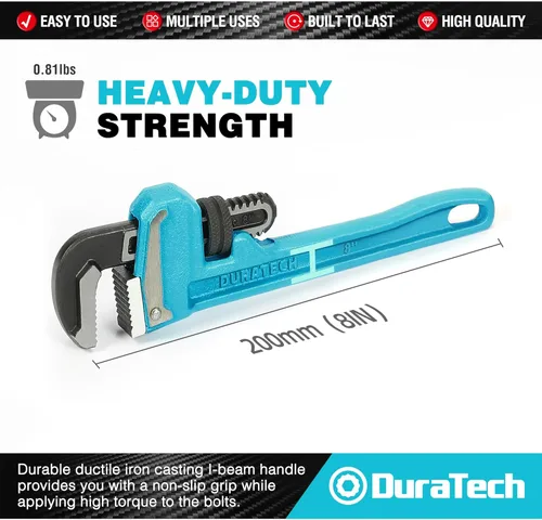 Miniatura 2 de DURATECH Llave de tubo de 8 pulgadas de gran capacidad, llave de fontanería ajustable, mango de hierro fundido maleable, supera el estándar GGG