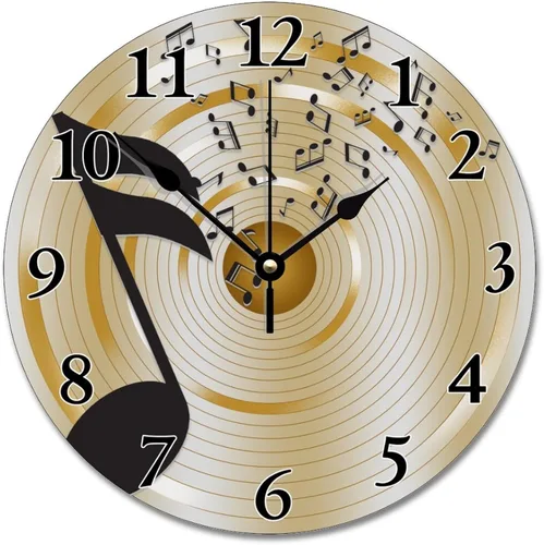 ArogGeld Reloj de pared con notas musicales, reloj de pared redondo silencioso de madera, funciona con pilas, reloj colgante decorativo para Clave