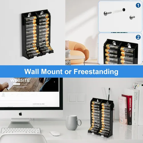 Miniatura 4 de Soporte organizador de baterías AA, dispensador de acrílico con capacidad para 22 baterías, organizador de montaje en pared, contenedor pequeño