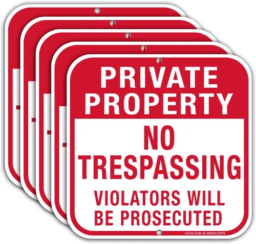 Paquete de 5 carteles de propiedad privada No Trespassing, cuadrado de 12 x 12 pulgadas, aluminio libre de óxido, protección UV e impermeable, Señal
