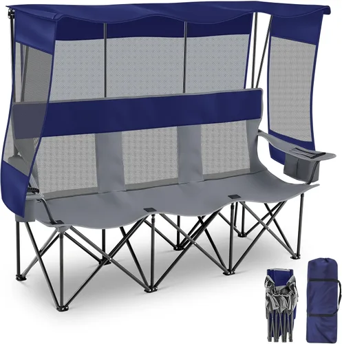Miniatura 9 de Teenyyou Silla de camping para 3 personas con toldo – Silla de playa de gran tamaño con protección solar UV, sofá biplaza plegable de alta