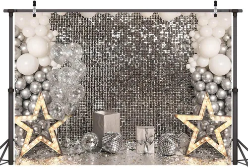 Miniatura 4 de Fondo de fotografía de discoteca plateado con purpurina de 5 x 3 pies, para fiesta de graduación de los años 80, para cumpleaños, boda, Año Nuevo