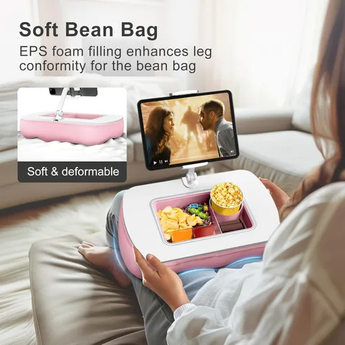 Miniatura 3 de ERGONOV Soporte de almohada para tableta para uso regazo, cuenco de aperitivos y brazo giratorio de 360°, soporte ajustable para iPad para cama, Rosa