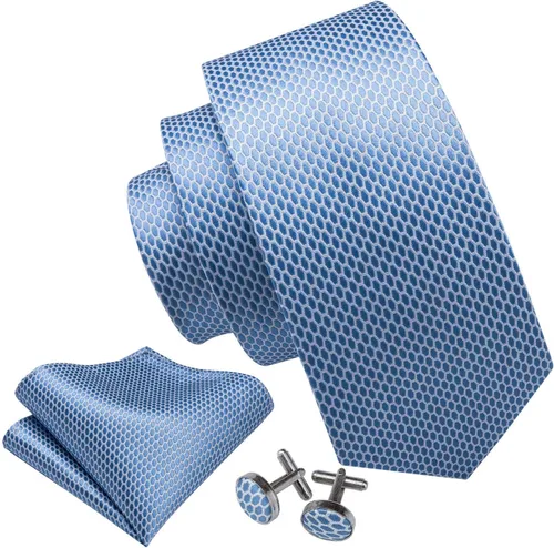 Miniatura 171 de Barry.Wang Juego de corbatas a cuadros para hombre con pañuelo gemelos de rayas clásicas