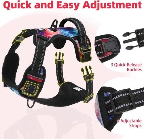 Miniatura 5 de PUPTECK Arnés táctico sin tirones para perro, tamaño mediano, arnés reflectante ajustable con asa para perro, de fácil control, cómodo y suave