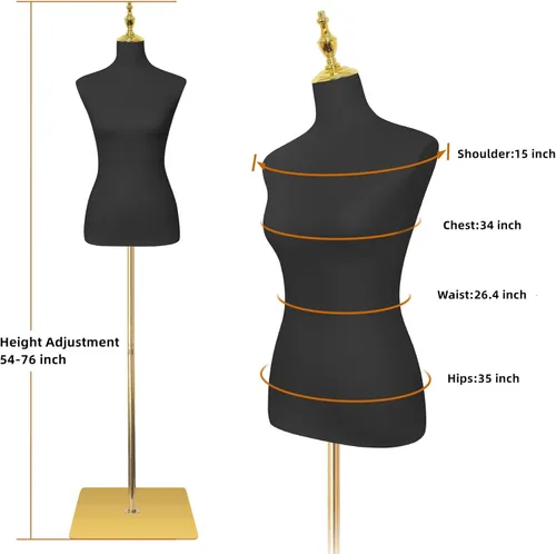 Miniatura 2 de EaseHome Cuerpo de maniquí para mujer, cuerpo de maniquí femenino, altura ajustable, formas de vestido de cuero negro para coser, soporte de cuerpo