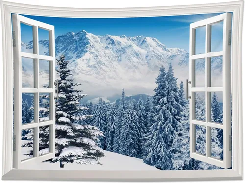 Miniatura 14 de HVEST Tapiz de cielo estrellado, nieve, montaña, para colgar en la pared, bosque de pinos, tapices para dormitorio, sala de estar, decoración