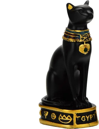 NileCart - Estatua de diosa de gato negro egipcio Bastet, pequeña, 3.5 pulgadas | Hecho a mano en Egipto, resina negra, figura coleccionable