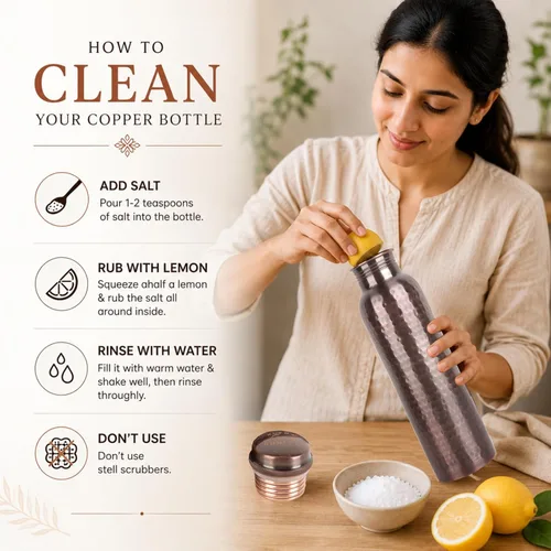 Miniatura 9 de Alpha Living Home Pure Copper Water Bottle Set of 3 - Handcrafted Drinking Bottles with Hammered, Diamond & Honeycomb Design - Leak Proof Wide Mouth