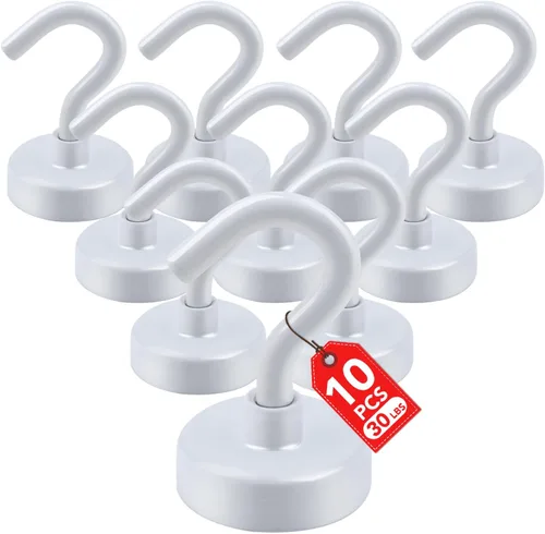 Miniatura 20 de E BAVITE Ganchos magnéticos negros, gancho magnético de neodimio fuerte de 30 libras para crucero, parrilla, toalla, colgar en interiores, cocina