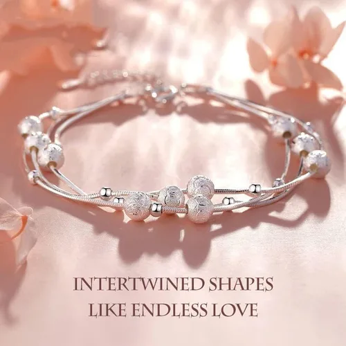 Miniatura 2 de FANCIBAND Pulseras de plata de ley 925 con dijes para mujer, delicada cadena de plata ajustable, pulsera de cuentas simples, regalos de joyería