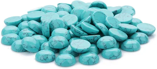 Miniatura 4 de 20 piezas de piedra sintética azul turquesa cabujones de piedra redonda con diseño de espalda plana sin agujero, cuentas semicirculares para hacer