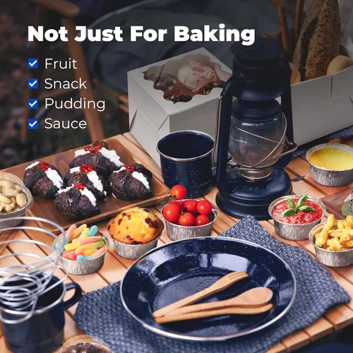 Miniatura 5 de Fit Meal Prep Paquete de 200 moldes desechables de papel de aluminio de 4 onzas con tapas, mini tazas de papel de aluminio para hornear, apto
