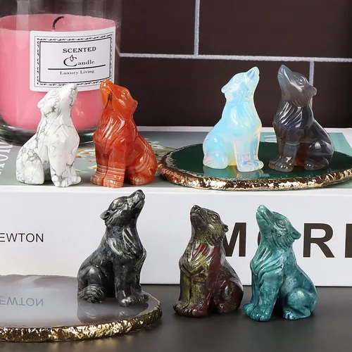 Miniatura 6 de Artistone Estatua de lobo de cristal de 2.0 pulgadas, piedra de sangre de dragón anhelada a mano, escultura de animal, piedra curativa