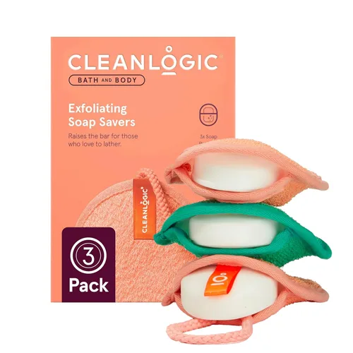 Cleanlogic Jabón exfoliante para baño y cuerpo, bolsa exfoliante, rutina diaria de cuidado de la piel para una piel suave y limpia, colores