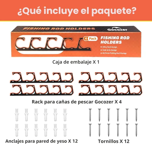Miniatura 8 de Gocozer Soporte para Caña de Pescar para Garaje, Soportes H5 para Pared o Techo con Caña de Pescar con Almohadilla Protectora Suave, Organizador