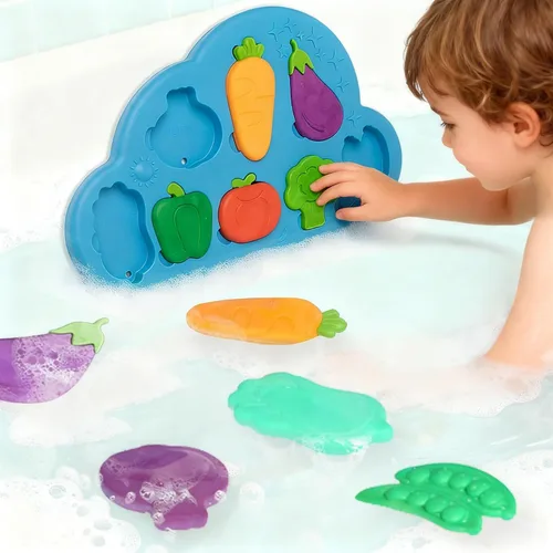 DQMOON Juguetes de baño para niños pequeños, con ventosa, rompecabezas de silicona con ventosa, juguetes de baño sensoriales Montessori a juego para