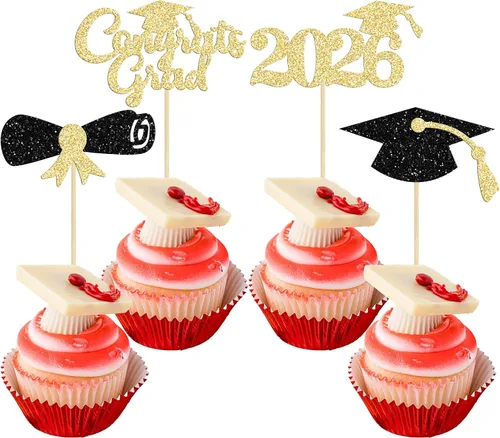 Miniatura 15 de Gyufise 1 paquete de decoración de pastel de graduación 2025 con purpurina de felicitaciones clase de 2025, decoración de pastel de diploma 2025