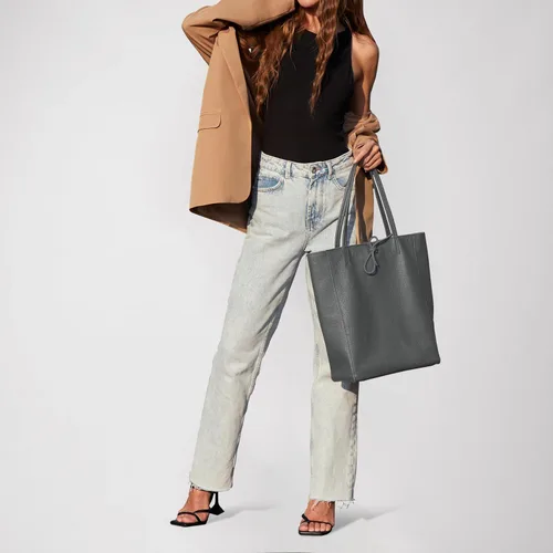 Miniatura 6 de Bolso de mano italiano de piel auténtica para mujer, con cremallera, grande, alto, suave, sin forro, para compras, trabajo, viajes
