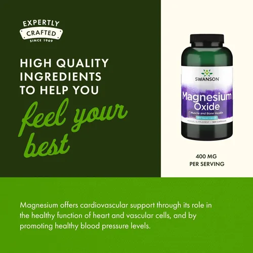 Miniatura 5 de Swanson Apoyo a la salud muscular y ósea de magnesio 200 miligramos (2 cápsulas por 400 mg de óxido de magnesio) 500 cápsulas