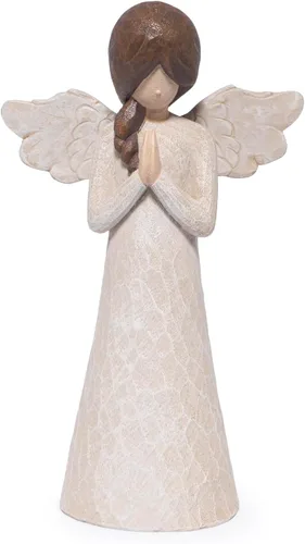 Miniatura 13 de Hodao Figura de ángel con corazón rojo, aspecto tallado en madera de resina de 5.1 pulgadas con alas de alambre de metal, decoración