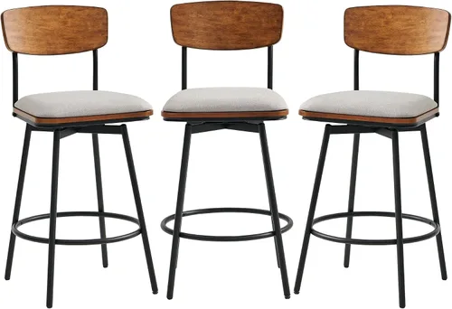 Miniatura 11 de CHITA Juego de 2 taburetes giratorios de bar tapizados de tela, altura del asiento de 27 pulgadas, marco de metal y madera, color crema