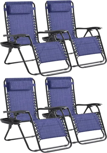 Miniatura 18 de Zero Gravity - Juego de 2 sillas reclinables plegables de gran tamaño, acolchadas antigravedad con almohada ajustable y portavasos para campamento