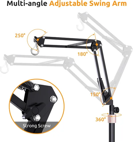 Miniatura 3 de Soporte para lámpara de reptiles, altura libremente ajustable (15.7 a 74.4 pulgadas) con brazo oscilante ajustable de 360°, soporte de lámpara