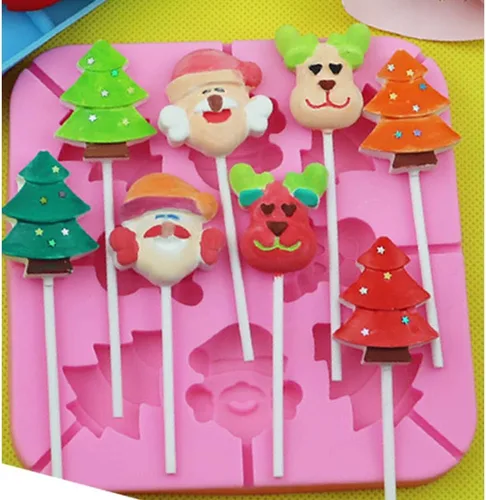 Miniatura 3 de 2 moldes de caramelo para piruletas de Navidad, 8 cavidades, moldes de silicona para piruletas de chocolate, incluye Papá Noel, árbol de Navidad