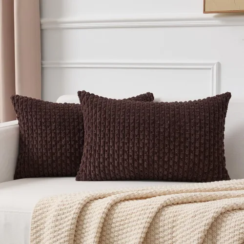 Miniatura 22 de Kevin Textile - Juego de 2 fundas de almohada decorativas de pana de 22 x 22 pulgadas, suaves, estilo bohemio, a rayas, decoración moderna del hogar