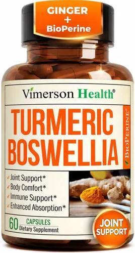 Suplemento de apoyo para las articulaciones con BioPerine y 95 % de curcuminoides; contiene jengibre, boswellia y extracto de pimienta negra Alta