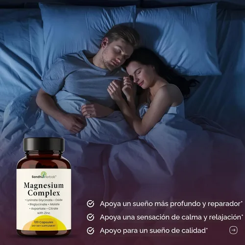Miniatura 4 de Complejo completo de magnesio de 500 mg para mujeres y hombres 120 cápsulas Suplemento Mag 6 en 1 con zinc Calidad del sueño y salud muscular