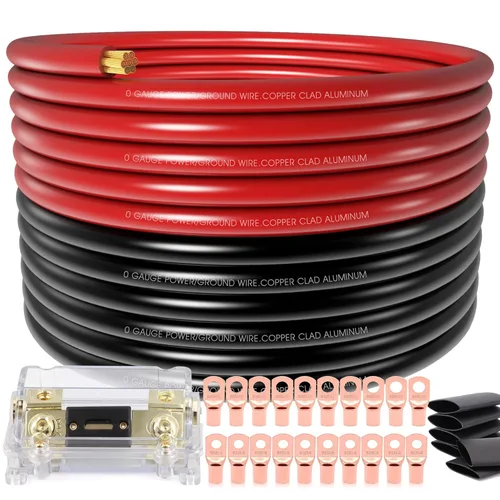 Miniatura 10 de Cable de aluminio revestido de cobre de calibre 0 de 40 pies, cable de batería 1/0, 20 conectores de terminales tipo orejeta con tubo Cable de 40