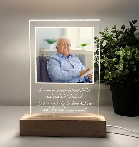 Lámpara de pie personalizada con foto LED, soporte de madera, marco de imagen, luz nocturna, lámpara de mesa, en memoria amorosa de un ser querido,