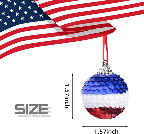Miniatura 2 de Deloky 24 bolas de lentejuelas para el Día de la Independencia, adornos patrióticos de 1.57 pulgadas, esferas colgantes, esferas colgantes, bolas