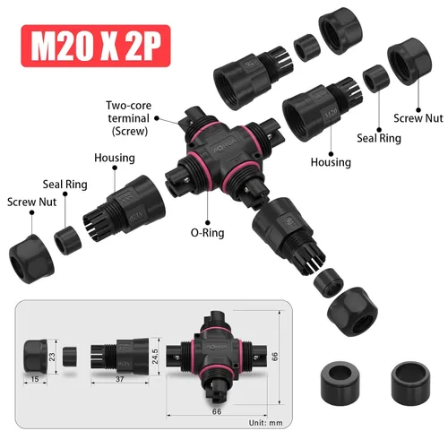 Miniatura 3 de AOHUA Caja de conexiones M20 de 4 vías, impermeable, IP68, caja de salida eléctrica para exteriores, conector de cable de 2 pines para cables