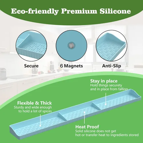 Miniatura 4 de Estante superior magnético de silicona de 30 pulgadas para cocina, organizador de especias magnético fuerte resistente al calor para horno sobre